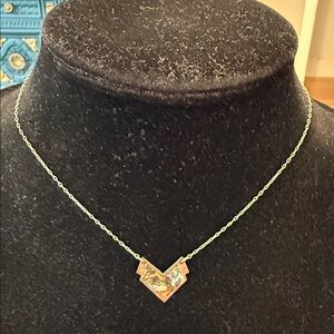 Vintage Silver Tone Abalone Dainty Pendant Choker Statement Necklace